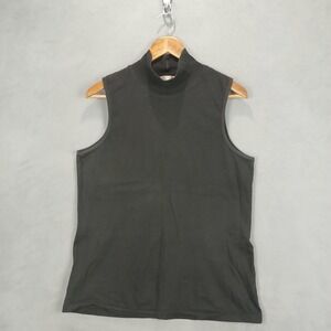 Lindsey Blake Tank Top Women Medium Black Cotton Knitted‎ Turtleneck Classic